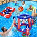 2 Set Pool Toys for Kids Adult, 2 in 1 Inflatable Pool Basketball Hoops & Ring Toss Game and Inflatable Pool Cornhole Toys with 6 Bean Bags for Famliy Summer Patriotic Outdoor Pool Party