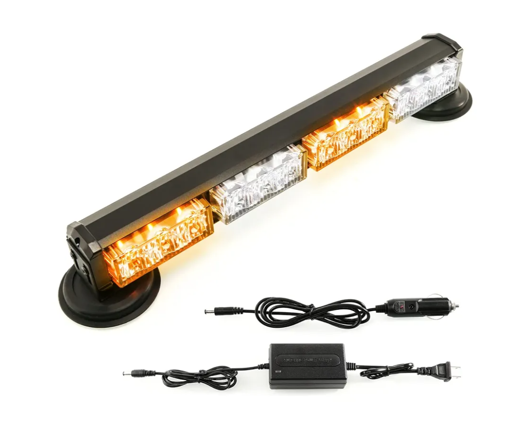 BooYu 14.8" Battery Powered Emergency Strobe Lights Bar for Truck Vehicle Trailer Rechargeable Roadside Wireless Rooftop Mini Hazard Flashing LED Beacon Warning Light w/Magnetic Base (Amber/White)