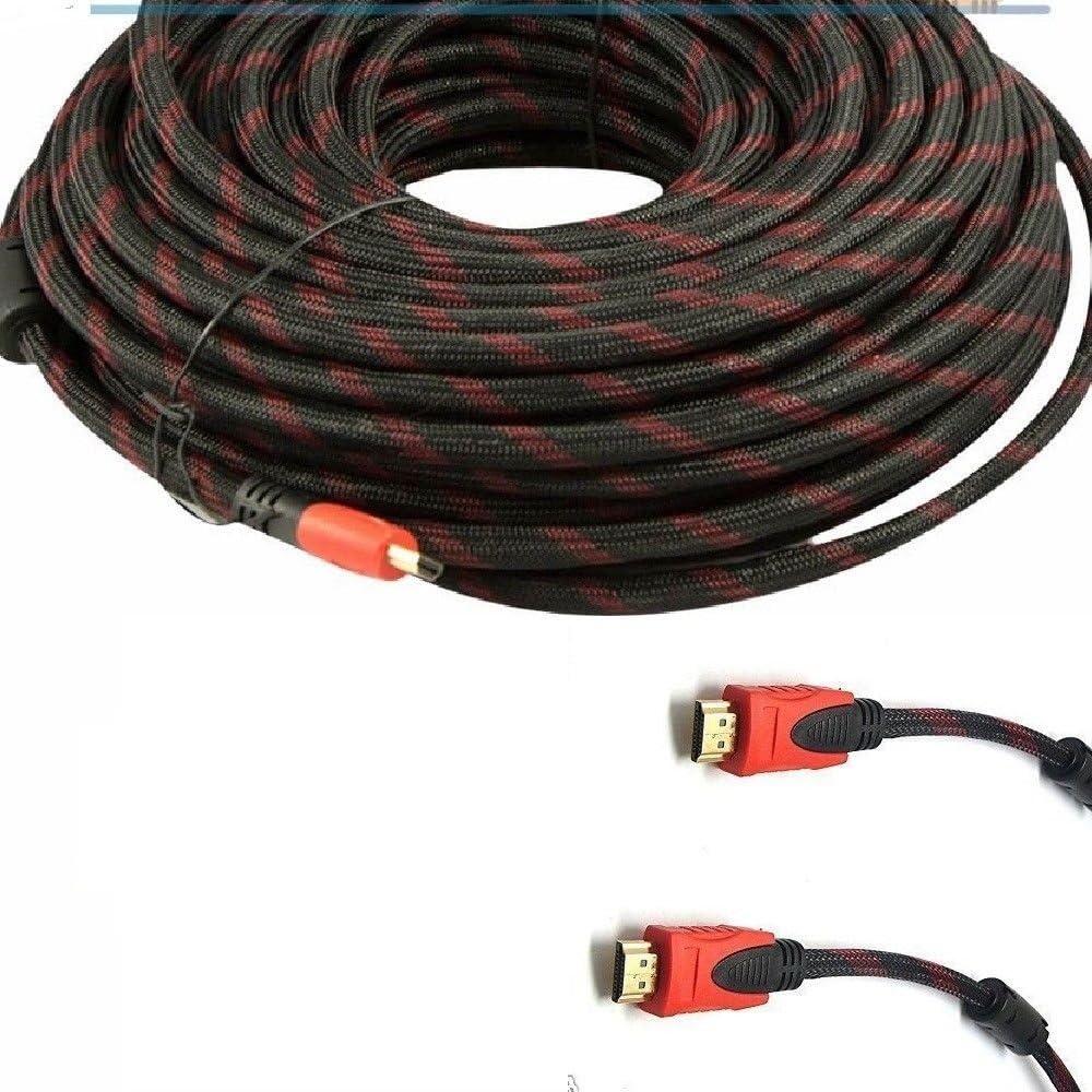 CableVantage Premium HDMI Cable 100FT for 3D DVD HDTV LCD HD TV 1080P v1.4 High Speed Braided Nylon HDMI Cable Braided Red