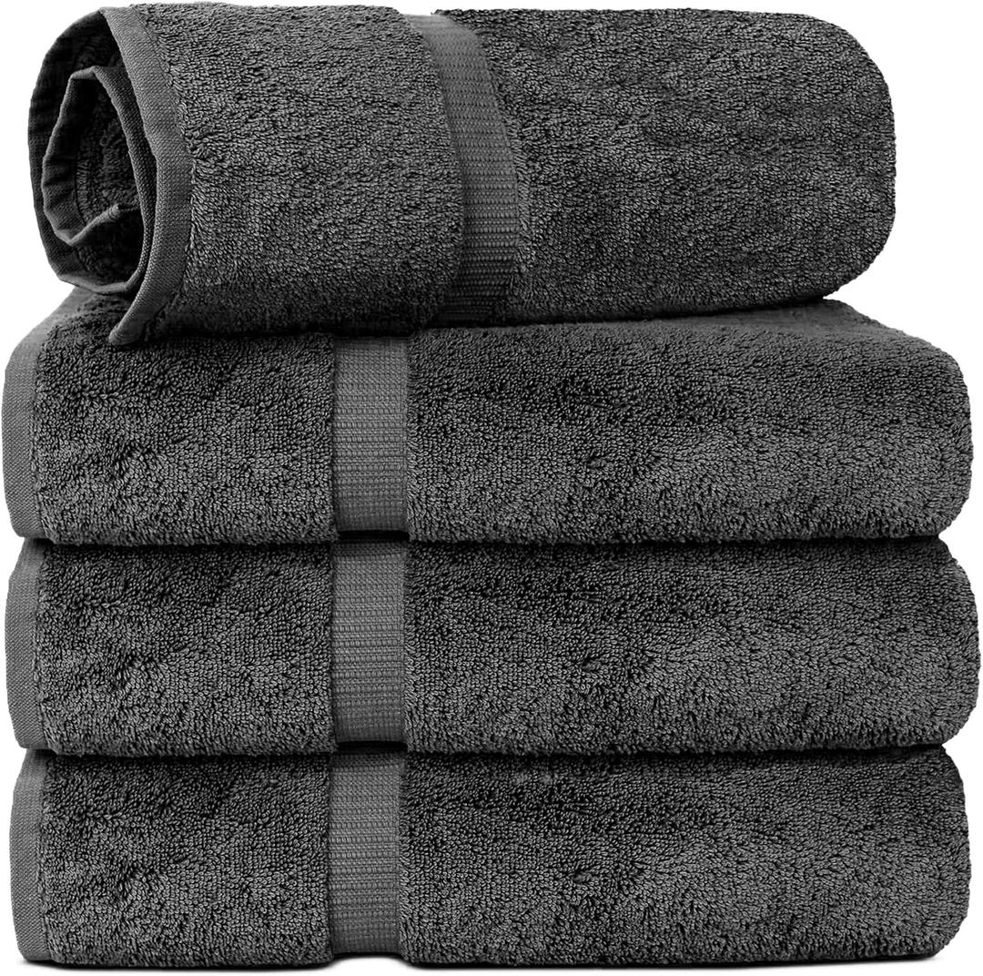 Chakir Turkish Linens 4 Piece Extra Large Bath Towels, Cotton Luxury Turkish Towels for Bathroom, Soft Absorbent Bath Towels, 30 x 60 Inches, Dark Gray