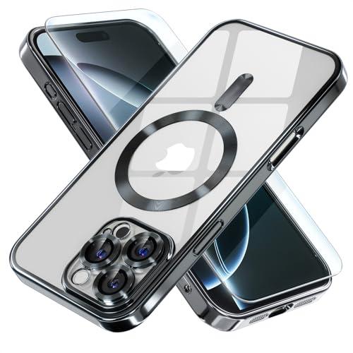 Misea Magnetic for iPhone 16 Pro Max Case with MagSafe [Never Yellowing] [Military Grade Drop Protection] Full Camera Lens Protector Plating Soft Clear Phone Case for Women Girls 6.9 inch, Black