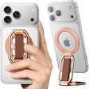 [2025 Newest] SUPERONE for Magsafe Phone Grip for Magnetic Kickstand Compatible with Mag Safe Finger Loop, 4-in-1 Phone Ring Holder Strap for Magnetic iPhone 17/16/15/14/13/12 (Rose)