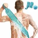 3Pcs Back Scrubber with Handles, Bath Glove, Sponge Shower Loofahs, Double-Sided Back Scrub Washcloth for for Men & Women(Blue)