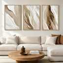 Neutral Beige Abstract Wave Wall Art Large Modern Canvas Artwork for Walls, 24" W x 36" H x 3Pcs