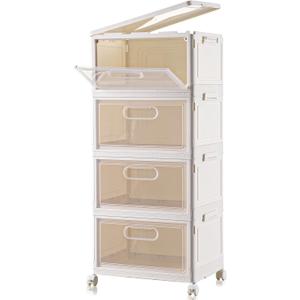 4-Tier Stackable Storage Bins with Lids, 23QT Storage Containers,Clear Foldable Plastic Drawer Storage on Wheels,Closet Organizers and Storage for Living Room,Bedroom,Office,Dorm