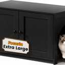 Extra Large Cat Litter Box Enclosure Furniture Dog Proof, Hidden Kitty Washroom Cabinet Low Entry, Wooden Cat Boxes Odor Control for Home, Farmhouse Style Decorative with Storage, Black