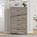 Jocoevol 5 Drawer Dresser for Bedroom - Farmhouse 44.9" Tall Chest of Dresser with Large Storage, Rubst Wood Construction for Living Room, Hallway & Entryway - Gray (Grey)