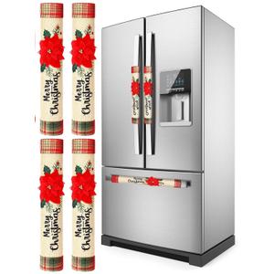 4pcs Christmas Refrigerator Handle Covers Flower Patterned for Microwave Oven and Kitchen Appliances Easy to Install Lovely Holiday Decorations for Home