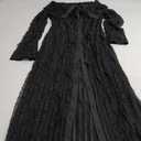 LETSVDO Women's Maxi Off Shoulder Dress Long Sleeve Button Down Ruffle Mesh Bodycon Sexy Dresses Stretchy XL
