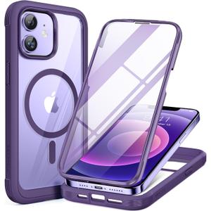 Miracase Glass Series Designed for iPhone 12/12 Pro 6.1 Inch, Upgrade Full-Body Magnetic Case with Built-in 9H Tempered Glass Screen Protector, with Camera Lens Protector, Magnetic Purple