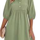 FENSACE Womens Casual Shirt Dress Puff Sleeve Button Down Shift Collared Neck Dresses with Pockets (M)