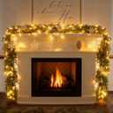 6FT Christmas Garland with Lights, Pre-Lit Artificial Pine Garland with Red Berries, Lighted Flocked Garland for Table Mantle Fireplace Door Stairs Windows Wall Indoor Outdoor Holiday Christmas Decor