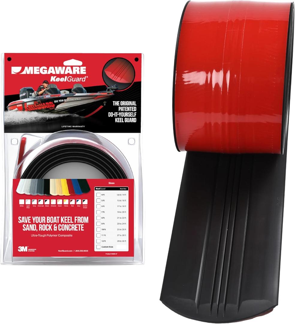 MEGAWARE KEELGUARD USA-Made, Original DIY Keel Guard, 5-Inch Wide, 4-12ft Sizes, 11 Colors, Complete Install Kit with Primer, Hull Protector, for Fiberglass and Some Aluminum Boats, Marine-Grade (8-Feet, Black)