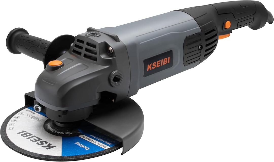 KSEIBI KWS 20-180 Angle Grinder Machine 7inch, Long Handle Grinding Tool, Powerfull 15 AMP Motor for Concrete Cutting, Grinding and Polishing