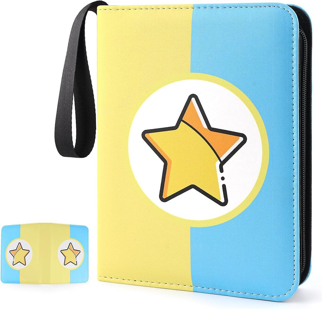 Card Binder 4-Pockets, 400 Pockets Card Holder with 50 Removable Sleeves, Trading Card Collector Zipper Album Holder, Yellow Blue (Large)