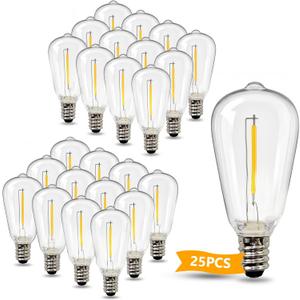 Abeja 25 Pack ST38 LED Replacement Bulbs, E12 LED Shatterproof 0.6W, 1 Watt Equivalent to 7 Watt Traditional Bulb, E12 Base String Light Bulbs for Outdoor Patio Garden String Lights, Warm White 2700K