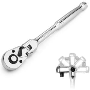 WORKPRO 1/2" Drive Flex Head Ratchet 72-Tooth Ratchet Flex Head with Chromium Plating Quick Release Reversible Design, 5 Degree Swing