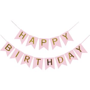 Happy Birthday Banner Pink Birthday Signs Party Supplies Garland Decorations Nursery Hanging Decor (Soft Pink)