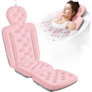 Full Body Bath Pillow for Bathtub, Thick Bathtub Cushion, Luxury Tub Pillow for Bath for Headrest Neck and Back Support Pink 51" x 16"