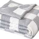 SeaRoomy Checkered Throw Blanket, Soft Cozy Fluffy Reversible Checkerboard Knitted Throw Blanket, Warm Plush Microfiber Plaid Lightweight Blanket for Couch Bed Travel(Grey, 51"×63")