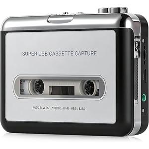 Cassette Tape Player, Portable Cassette Tape Recorder, Cassette to MP3 Converter with Software, Compatible with Laptops and Personal Computers, USB/AA Battery Powered