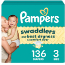 Pampers Swaddlers Diapers, Size 3 (1326 lbs), 136 Count, Absorbent, Keeps Baby Dry and Comfortable, Skin Safe Disposable Baby Diaper 