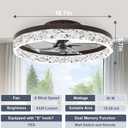 VOLISUN Modern Ceiling Fans with Lights and Remote, 19.7in Low Profile Ceiling Fan Flush Mount, 3000K-6500K Dimmable Bladeless LED Fan Light, Brown Fandelier Ceiling Fans with Lights for Bedroom