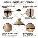 Cottagecore Scalloped Ceramic Pendant Light, Vintage Farmhouse Lamp 9.65in