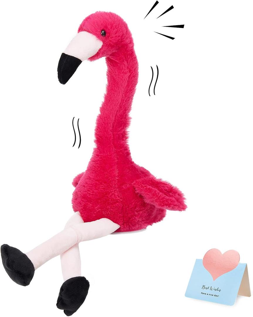 13 Talking Flamingo Toy Repeat What You Said Interactive Cute Plush Toy Flamingo Stuffed Animals Birthday Gifts for Boys and Girls, Red
