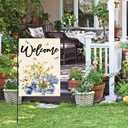 AVOIN colorlife Spring Summer Floral Welcome Garden Flag 12x18 Inch Double Sided Outside, Blue and White Chinoiserie Seasonal Yard Outdoor Flag