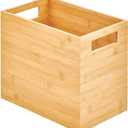 mDesign Rectangular Bamboo Trash Can Wastebasket, Garbage Container Bin - Built-in Handles - for Bathrooms, Powder Rooms, Kitchens, Home Offices - Natural