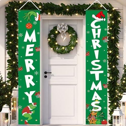 Box Of Christmas Decorations MERRY CHRISTMAS Green Banner Xmas Porch Door Sign Welcome Banner Decor for Indoor Outdoor Wall Home- 80Pcs