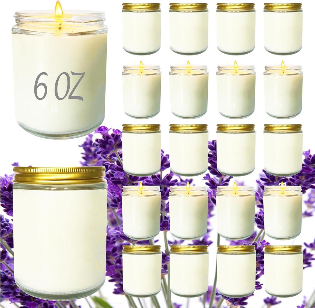 24 Pcs 6 Oz Lavender Scented Soy Candles Set,Mason Jar Bulk Candles for Gifts,Aromatherapy Candle,Great Stress Relieving Scented Candle for Girls As A Gift for Birthdays, Weddings