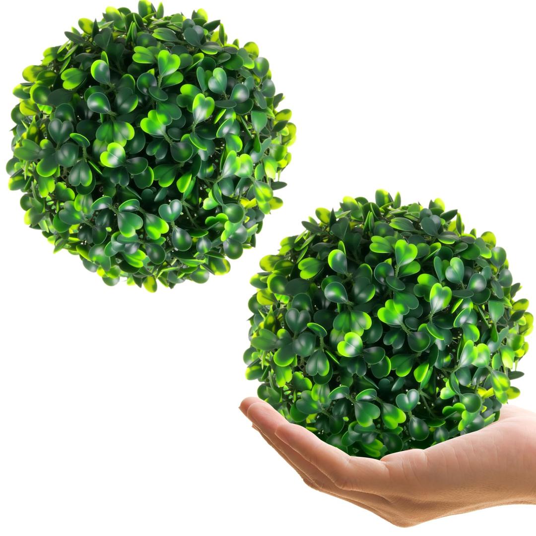 Hotop 2 Pcs 11 Inch Artificial Plant Topiary Ball 4 Layers Garden Spheres Boxwood Balls Artificial Topiaries Spheres Decorative Plants for Backyard, Balcony, Garden, Indoor Outdoor Decor(Green)