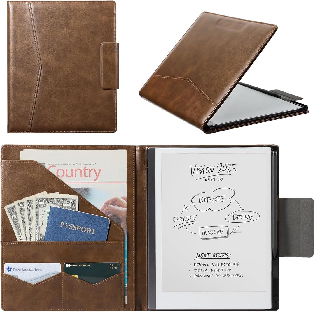 CoBak Premium PU Leather Case for 10.3" Remarkable 2 Tablet (2020) - Folder Design, Slim Hard Shell with Pen Holder, Brown Leather