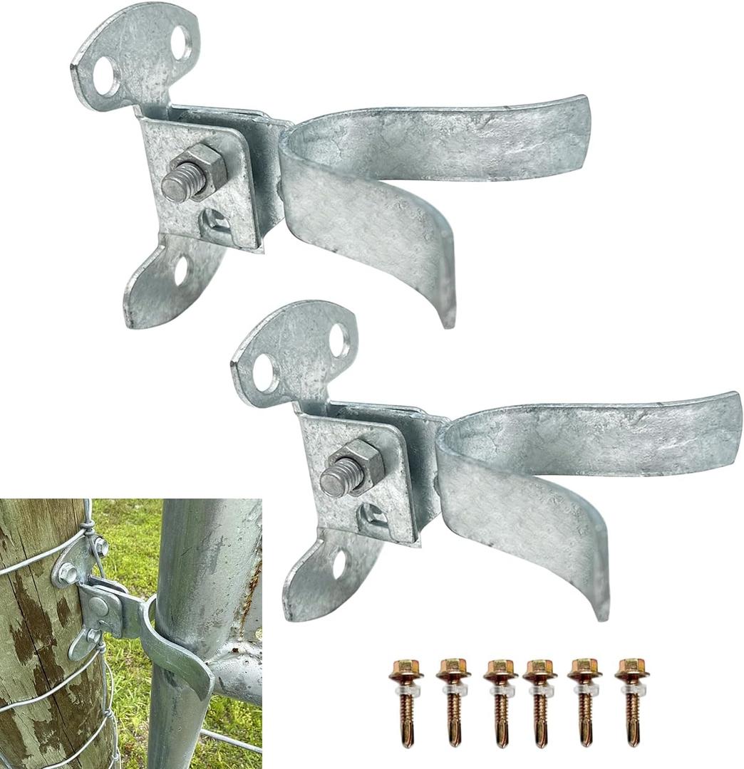 Flat Back Wall Mount Fork Gate Latch for Chain Link Fence, Galvanized Steel with Padlock Hole, Fits 1-3/8" Gate Frame, Includes Screws for Wood Post and Farm Gate (2-Pack)