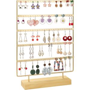 Jewelry Organizer, 5 Tiers Earring Organizer with 120 Holes for Storing and Displaying Earrings of Various Styles, Models and Sizes, Removable Wooden Base for Home and Store Use