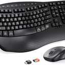MEETION New Ergonomic Keyboard and Mouse Wireless Combo, Wave Keys Natural Typing, 2.4G Wireless Keyboard with Wrist Rest, 4 Adjustable DPI Optical Mouse, Computer/Laptop/Windows/Mac, Black