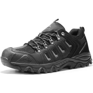 NORTIV 8 Men's Waterproof Hiking Shoes Leather Low-Top Hiking Shoes for Outdoor Trailing Trekking Camping Walking Quest (10.5, Black/Grey-pu)