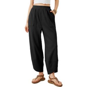Womens Baggy Wide Leg Pants Summer Casual Elastic Waist Palazzo Harem Pants with Pockets (Large, Black) Womens Baggy Wide Leg Pants Summer Casual Elastic Waist Palazzo Harem Pants with Pockets (Large, Black)