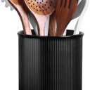LoeJan Utensil Holder, Extra Large Utensil Crock, Stable Ceramic Utensil Organizer, Cooking Tool Organizer Set for Kitchen Counter Farmhouse Decor (F-6.7" Black)