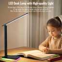 LED Desk Lamp with RGB Atmosphere Light, 5W USB Output, 5 Color Temp, Slide Steplessly Adjust Brightness, Touch Control, Foldable Table Light with Adapter (Black)