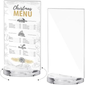 2 Pcs Rotating Acrylic Sign Holder 5" x 7" Clear Menu Stand Table Spinning Sign Holder Stand with Swivel Base for Display Menu Restaurant Advertisement Marketing