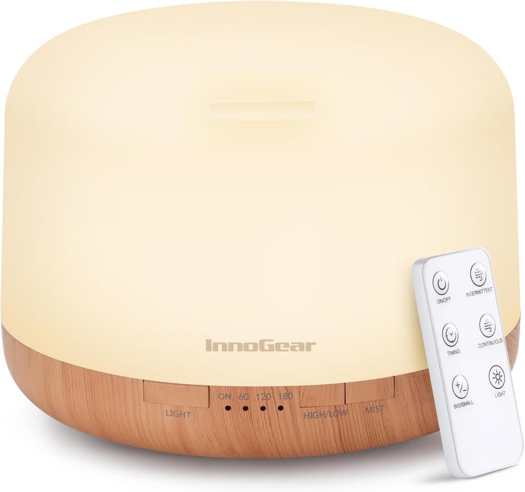 InnoGear 500ml Essential Oil Diffuser with Remote Control, Premium Ultrasonic Aromatherapy Diffusers Scent Humidifier Vaporizer Auto-Off Timer for Large Room Home, Yellow