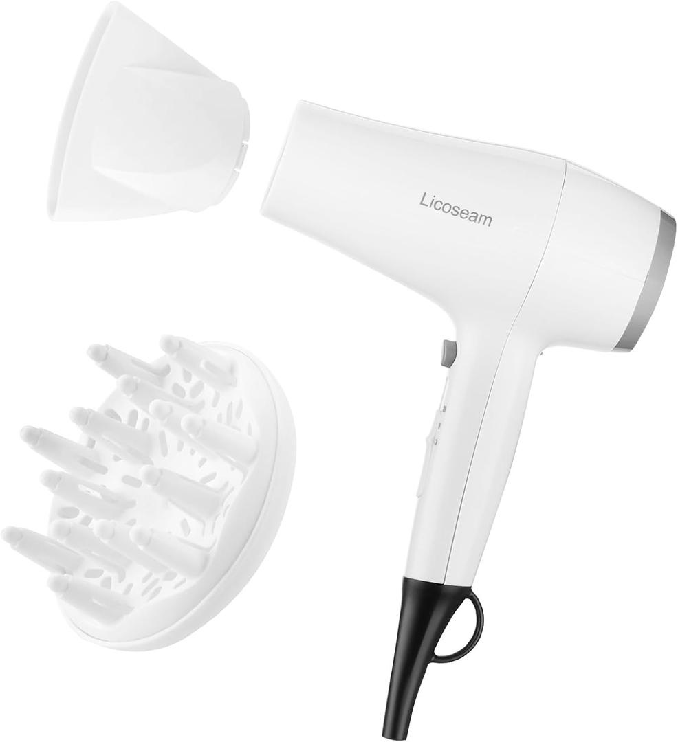 Hair Dryer, 1875W Compact Hair Blow Dryer, with Diffuser and Concentrator, White