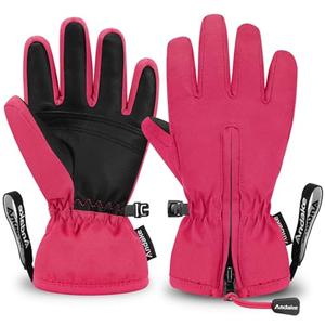 Andake Waterproof &Breathable Kids Snow Gloves 2-10Y Toddler Winter Warm Ski Gloves Kids Mittens for Boys Girls (Pink, YS(Fits9-12Y)