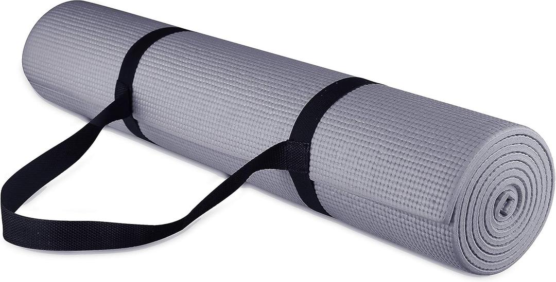 All Purpose 1/4-Inch High Density Anti-Tear Exercise Yoga Mat with Carrying Strap, Multiple Colors (Gray)