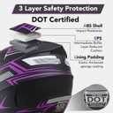 Adult Off-Road Motorcycle Helmet, Dot Approved Full Face Helmet, Equipped with Sun Visor and Detachable Inner Liner, Fashionable and Lightweight Design. (Purple, Large)