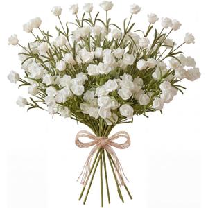 6 Pcs Mini White Rose Artificial Flower Bouquet Mini Fake Roses with Long Stem Realistic Foam Rose Bouquets for Bride Shower Wedding Party Table Centerpieces Home Decor Ation Gift for Women