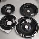 Stove Burner Drip Pans W10288051 Burner Covers-2 Packs 6” W10290353 Black Porcelain Burner Pans and 8" W10290350 Stove Top Covers for Electric Stove by Sikawai